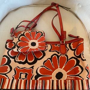 Coach Red/orange Floral Women's Bag and wristlet Set